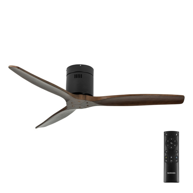Ventilador de Techo Kent Negro/Madera Oscura sin Luz Mando a Distancia 3 Aspas Ø132 cm Motor DC 40W Ventilador de Techo Kent Negro/Madera Oscura sin Luz Mando a Distancia 3 Aspas Ø132 cm Motor DC 40W