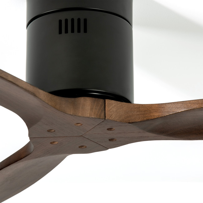 Ventilador de Techo Kent Negro/Madera Oscura sin Luz Mando a Distancia 3 Aspas Ø132 cm Motor DC 40W, detalle Ventilador de Techo Kent Negro/Madera Oscura sin Luz Mando a Distancia 3 Aspas Ø132 cm Motor DC 40W, detalle