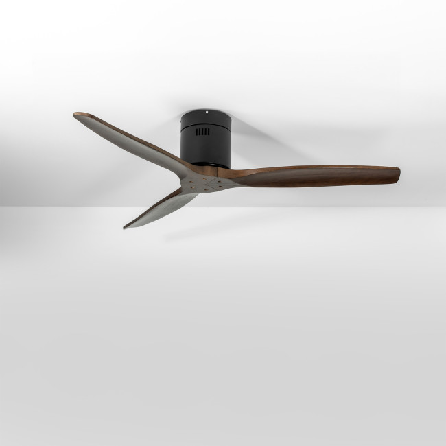 Ventilador de Techo Kent Negro/Madera Oscura sin Luz Mando a Distancia 3 Aspas Ø132 cm Motor DC 40W, real Ventilador de Techo Kent Negro/Madera Oscura sin Luz Mando a Distancia 3 Aspas Ø132 cm Motor DC 40W, real