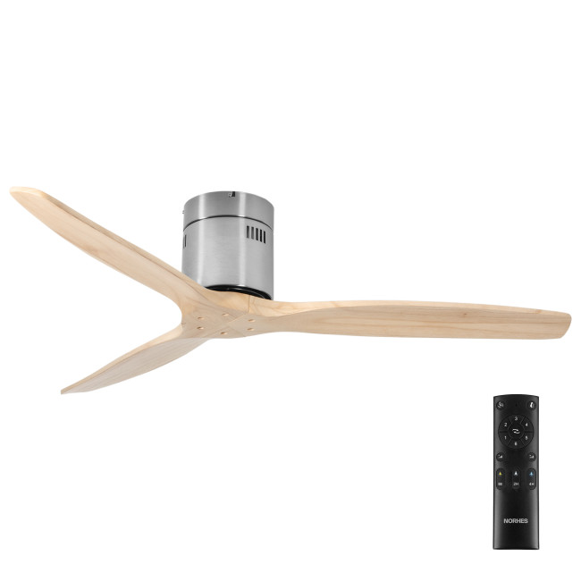 Ventilador de Techo Kent Níquel/Madera Clara sin Luz Mando a Distancia 3 Aspas Ø132 cm Motor DC 40W Ventilador de Techo Kent Níquel/Madera Clara sin Luz Mando a Distancia 3 Aspas Ø132 cm Motor DC 40W