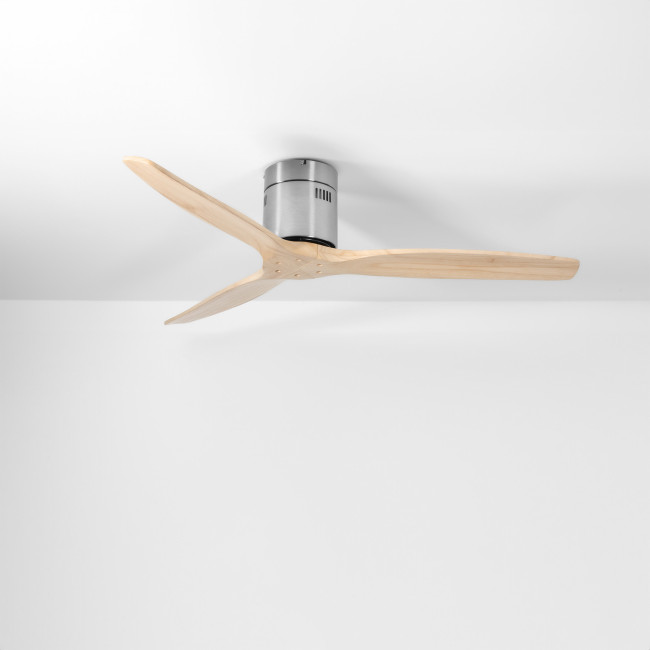 Ventilador de Techo Kent Níquel/Madera Clara sin Luz Mando a Distancia 3 Aspas Ø132 cm Motor DC 40W, real Ventilador de Techo Kent Níquel/Madera Clara sin Luz Mando a Distancia 3 Aspas Ø132 cm Motor DC 40W, real