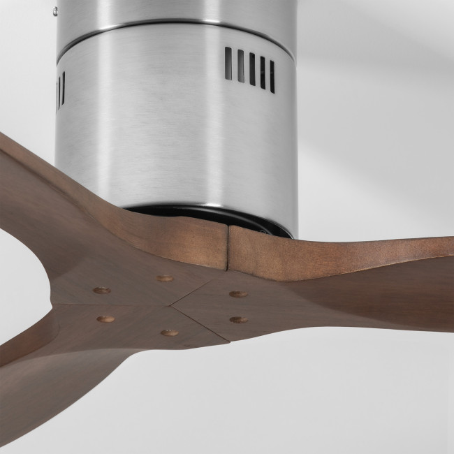 Ventilador de Techo Kent Níquel/Madera Oscura sin Luz Mando a Distancia 3 Aspas Ø132 cm Motor DC 40W, detalle Ventilador de Techo Kent Níquel/Madera Oscura sin Luz Mando a Distancia 3 Aspas Ø132 cm Motor DC 40W, detalle
