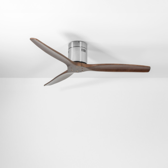 Ventilador de Techo Kent Níquel/Madera Oscura sin Luz Mando a Distancia 3 Aspas Ø132 cm Motor DC 40W, real Ventilador de Techo Kent Níquel/Madera Oscura sin Luz Mando a Distancia 3 Aspas Ø132 cm Motor DC 40W, real