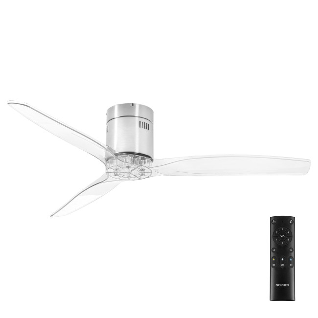 Ventilador de Techo Kent Níquel/Transparente sin Luz Mando a Distancia 3 Aspas Ø132 cm Motor DC 40W Ventilador de Techo Kent Níquel/Transparente sin Luz Mando a Distancia 3 Aspas Ø132 cm Motor DC 40W