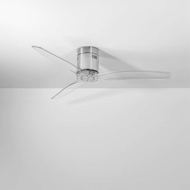 Ventilador de Techo Kent Níquel/Transparente sin Luz Mando a Distancia 3 Aspas Ø132 cm Motor DC 40W, real Ventilador de Techo Kent Níquel/Transparente sin Luz Mando a Distancia 3 Aspas Ø132 cm Motor DC 40W, real