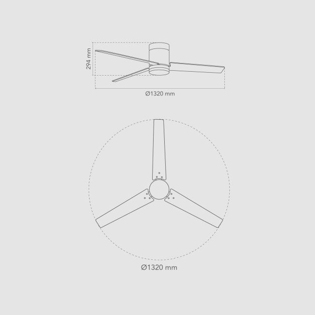Ventilador de Techo Boume Blanco/Blanco con Luz LED 20W Mando a Distancia 3 Aspas Ø132 cm Motor DC 30W, medidas Ventilador de Techo Boume Blanco/Blanco con Luz LED 20W Mando a Distancia 3 Aspas Ø132 cm Motor DC 30W, medidas