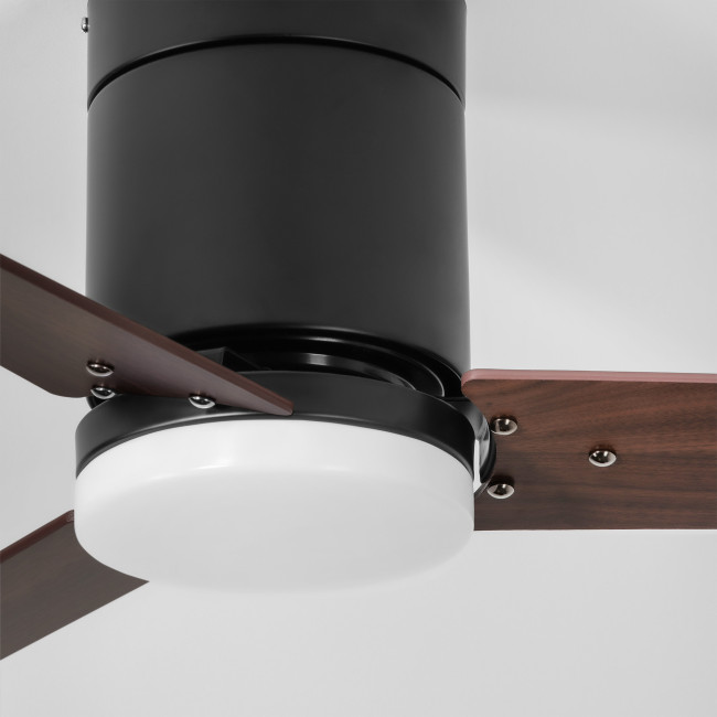 Ventilador de Techo Boume Negro/Madera Oscura con Luz LED 20W Mando a Distancia 3 Aspas Ø132 cm Motor DC 30W, detalle Ventilador de Techo Boume Negro/Madera Oscura con Luz LED 20W Mando a Distancia 3 Aspas Ø132 cm Motor DC 30W, detalle