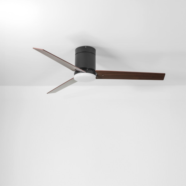 Ventilador de Techo Boume Negro/Madera Oscura con Luz LED 20W Mando a Distancia 3 Aspas Ø132 cm Motor DC 30W, real Ventilador de Techo Boume Negro/Madera Oscura con Luz LED 20W Mando a Distancia 3 Aspas Ø132 cm Motor DC 30W, real