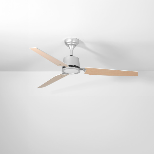 Ventilador de Techo Faura Plata/Madera Clara con Luz LED 18W Mando a Distancia 3 Aspas Ø132 cm Motor DC 33W, real Ventilador de Techo Faura Plata/Madera Clara con Luz LED 18W Mando a Distancia 3 Aspas Ø132 cm Motor DC 33W, real