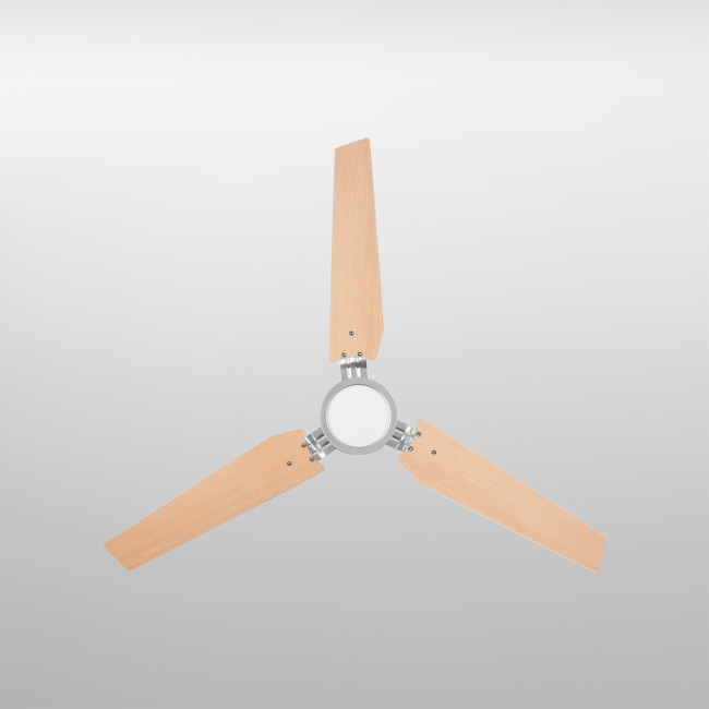 Ventilador de Techo Faura Plata/Madera Clara con Luz LED 18W Mando a Distancia 3 Aspas Ø132 cm Motor DC 33W, superior Ventilador de Techo Faura Plata/Madera Clara con Luz LED 18W Mando a Distancia 3 Aspas Ø132 cm Motor DC 33W, superior