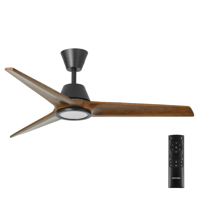 Ventilador de Techo Lobb Negro/Madera Oscura con Luz LED 18W Mando a Distancia 3 Aspas Ø132 cm Motor DC 35W Ventilador de Techo Lobb Negro/Madera Oscura con Luz LED 18W Mando a Distancia 3 Aspas Ø132 cm Motor DC 35W