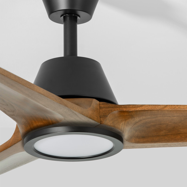 Ventilador de Techo Lobb Negro/Madera Oscura con Luz LED 18W Mando a Distancia 3 Aspas Ø132 cm Motor DC 35W, detalle Ventilador de Techo Lobb Negro/Madera Oscura con Luz LED 18W Mando a Distancia 3 Aspas Ø132 cm Motor DC 35W, detalle