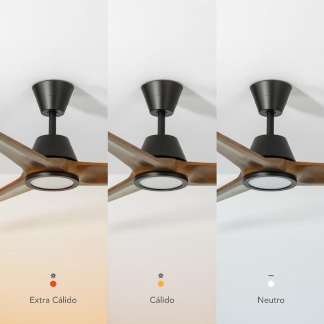 Ventilador de Techo Lobb Negro/Madera Oscura con Luz LED 18W Mando a Distancia 3 Aspas Ø132 cm Motor DC 35W, temperatura Ventilador de Techo Lobb Negro/Madera Oscura con Luz LED 18W Mando a Distancia 3 Aspas Ø132 cm Motor DC 35W, temperatura