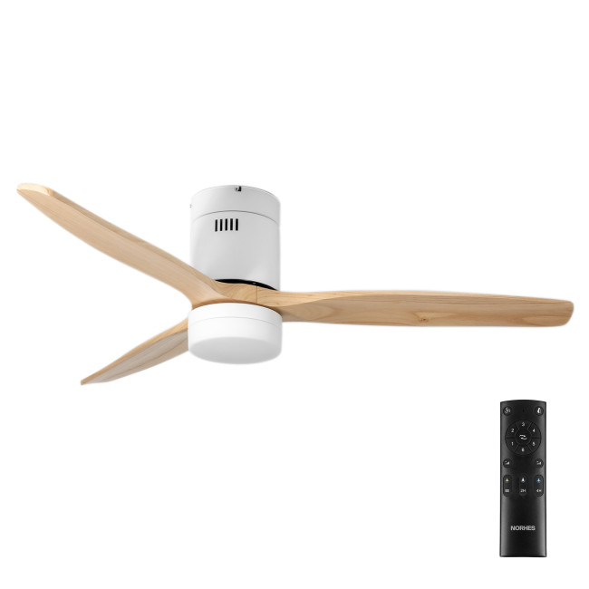 Ventilador de Techo Kent Blanco/Madera Clara con Luz LED 20W Mando a Distancia 3 Aspas Ø132 cm Motor DC 40W Ventilador de Techo Kent Blanco/Madera Clara con Luz LED 20W Mando a Distancia 3 Aspas Ø132 cm Motor DC 40W