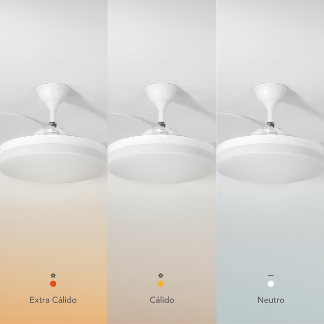 Ventilador de Techo Retráctil Shibory Blanco con Luz LED 36W Mando a Distancia 4 Aspas Ø106 cm Motor DC 30W, temperaturas Ventilador de Techo Retráctil Shibory Blanco con Luz LED 36W Mando a Distancia 4 Aspas Ø106 cm Motor DC 30W, temperaturas