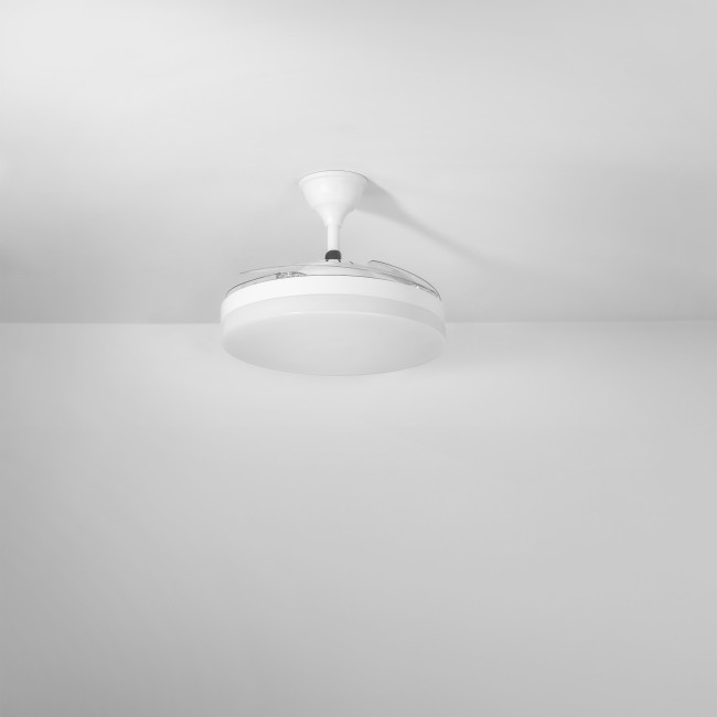 Ventilador de Techo Retráctil Shibory Blanco con Luz LED 36W Mando a Distancia 4 Aspas Ø106 cm Motor DC 30W, real Ventilador de Techo Retráctil Shibory Blanco con Luz LED 36W Mando a Distancia 4 Aspas Ø106 cm Motor DC 30W, real