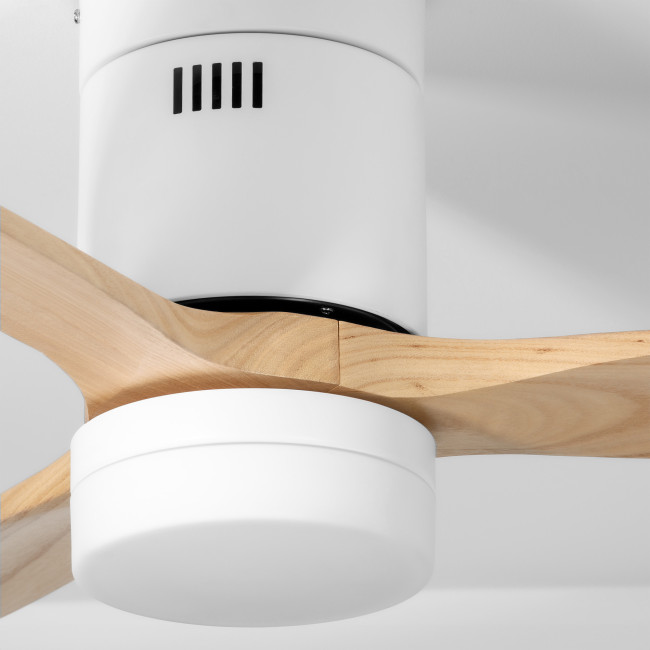 Ventilador de Techo Kent Blanco/Madera Clara con Luz LED 20W Mando a Distancia 3 Aspas Ø132 cm Motor DC 40W, detalle Ventilador de Techo Kent Blanco/Madera Clara con Luz LED 20W Mando a Distancia 3 Aspas Ø132 cm Motor DC 40W, detalle