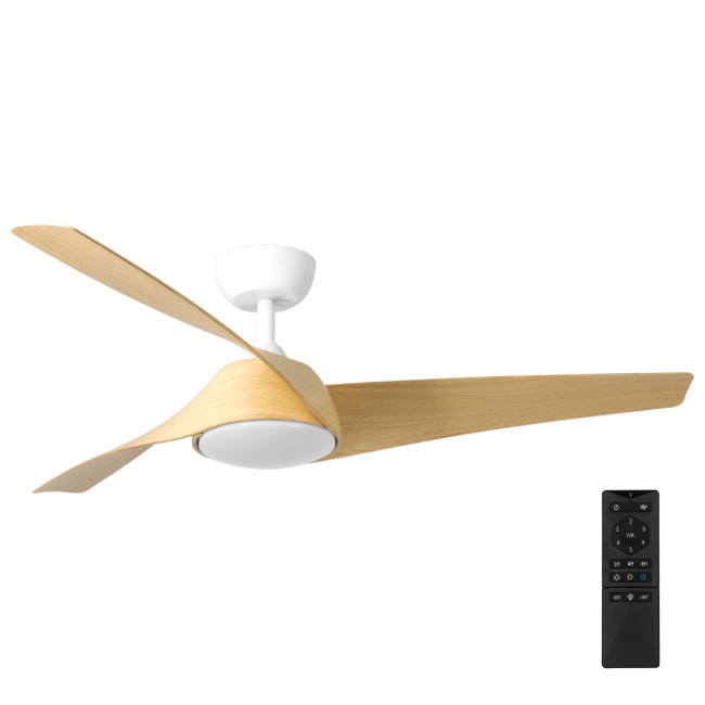 Ventilador de Techo Zelha Blanco/Efecto Madera Clara con Luz LED 24W Mando a Distancia 3 Aspas Ø132 cm Motor DC 45W Ventilador de Techo Zelha Blanco/Efecto Madera Clara con Luz LED 24W Mando a Distancia 3 Aspas Ø132 cm Motor DC 45W