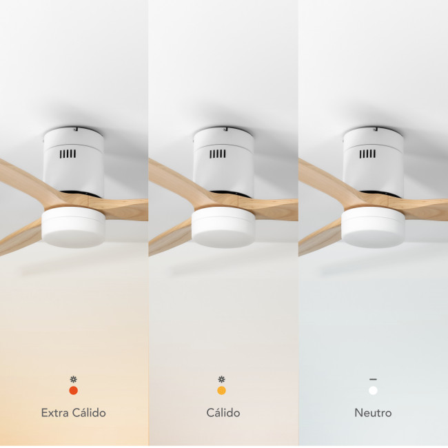 Ventilador de Techo Kent Blanco/Madera Clara con Luz LED 20W Mando a Distancia 3 Aspas Ø132 cm Motor DC 40W, temperatura Ventilador de Techo Kent Blanco/Madera Clara con Luz LED 20W Mando a Distancia 3 Aspas Ø132 cm Motor DC 40W, temperatura