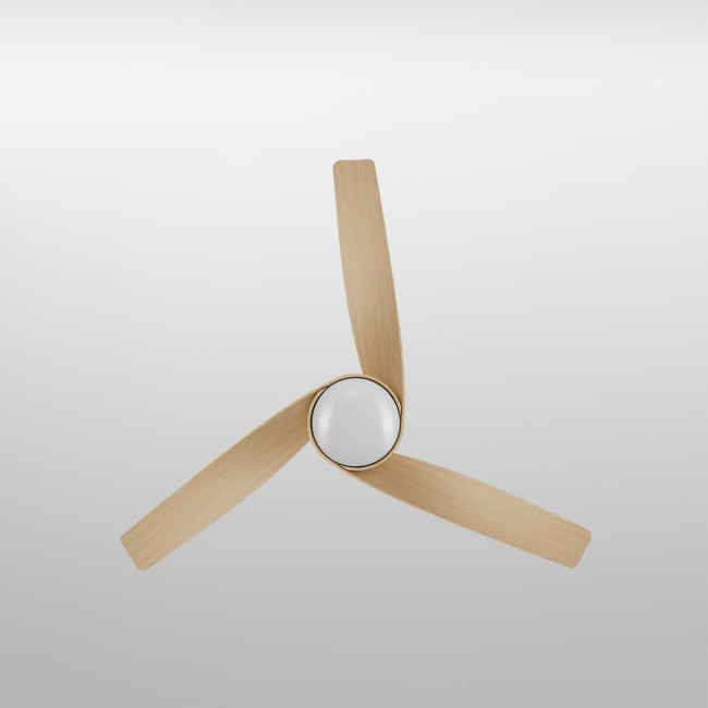 Ventilador de Techo Zelha Blanco/Efecto Madera Clara con Luz LED 24W Mando a Distancia 3 Aspas Ø132 cm Motor DC 45W, superior Ventilador de Techo Zelha Blanco/Efecto Madera Clara con Luz LED 24W Mando a Distancia 3 Aspas Ø132 cm Motor DC 45W, superior