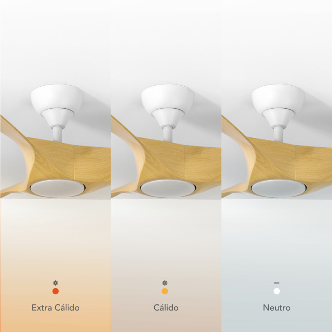 Ventilador de Techo Nevaly Blanco/Madera Clara con Luz LED 24W Mando a Distancia 3 Aspas Ø132 cm Motor DC 45W, temperatura Ventilador de Techo Nevaly Blanco/Madera Clara con Luz LED 24W Mando a Distancia 3 Aspas Ø132 cm Motor DC 45W, temperatura