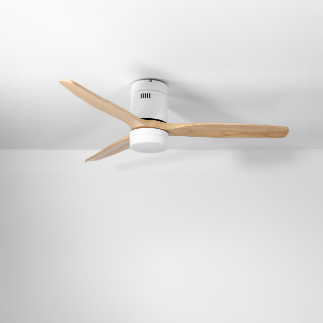 Ventilador de Techo Kent Blanco/Madera Clara con Luz LED 20W Mando a Distancia 3 Aspas Ø132 cm Motor DC 40W, real Ventilador de Techo Kent Blanco/Madera Clara con Luz LED 20W Mando a Distancia 3 Aspas Ø132 cm Motor DC 40W, real