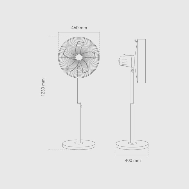Ventilador de Pie Tenex Negro Cuerpo Acero 5 Aspas de Acero Ø46cm 3 Velocidades Oscilación 85º Motor 50W, medidas Ventilador de Pie Tenex Negro Cuerpo Acero 5 Aspas de Acero Ø46cm 3 Velocidades Oscilación 85º Motor 50W, medidas
