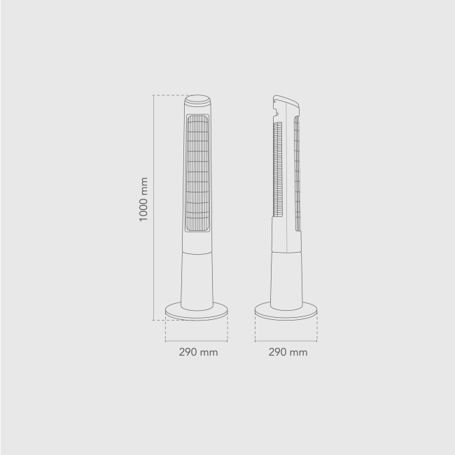 Ventilador de Torre Digital Qios Negro Sin Aspas Mando Distancia Temporizador 1-12h Oscilación 90º Motor 45W, medidas Ventilador de Torre Digital Qios Negro Sin Aspas Mando Distancia Temporizador 1-12h Oscilación 90º Motor 45W, medidas