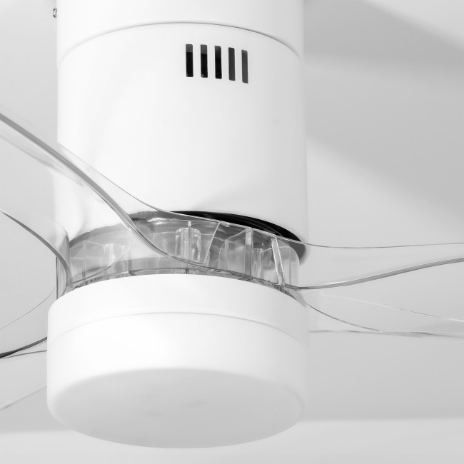 Ventilador de Techo Kent Blanco/Transparente con Luz LED 20W Mando a Distancia 3 Aspas Ø132 cm Motor DC 40W, detalle Ventilador de Techo Kent Blanco/Transparente con Luz LED 20W Mando a Distancia 3 Aspas Ø132 cm Motor DC 40W, detalle