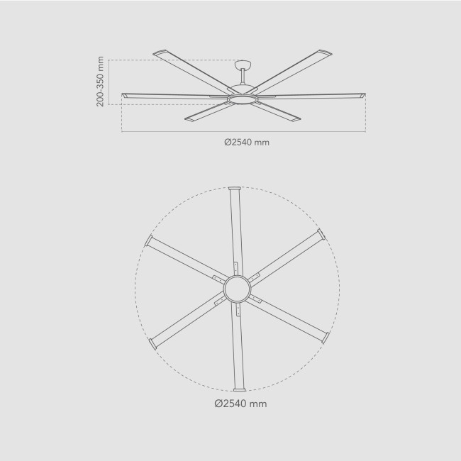 Ventilador de Techo Glohk Aluminio Blanco con Luz LED 20W Mando a Distancia 6 Aspas Ø254 cm Motor DC 50W, medidas