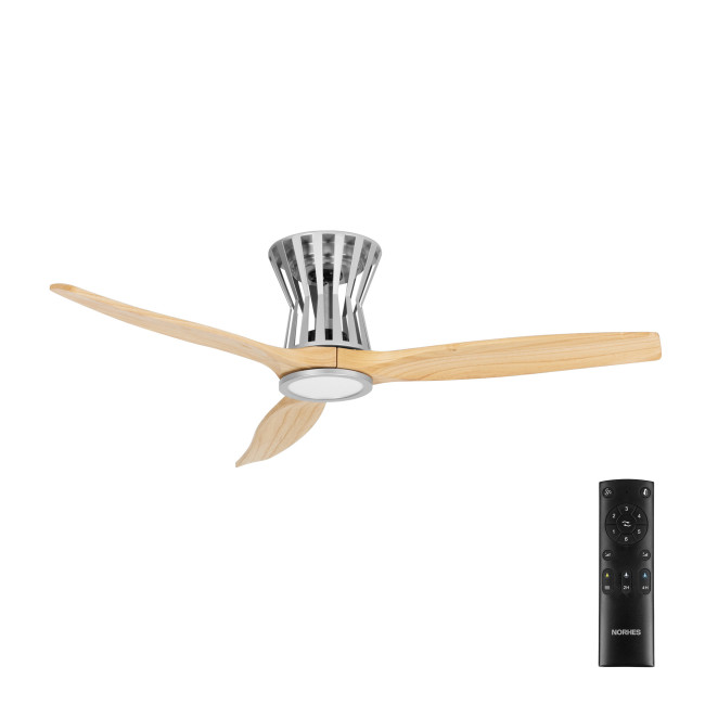Ventilador de Techo Ladja Plata/Madera Clara con Luz LED 18W Mando Distancia 3 Aspas Ø132 cm Motor DC 30W, portada Ventilador de Techo Ladja Plata/Madera Clara con Luz LED 18W Mando Distancia 3 Aspas Ø132 cm Motor DC 30W, portada