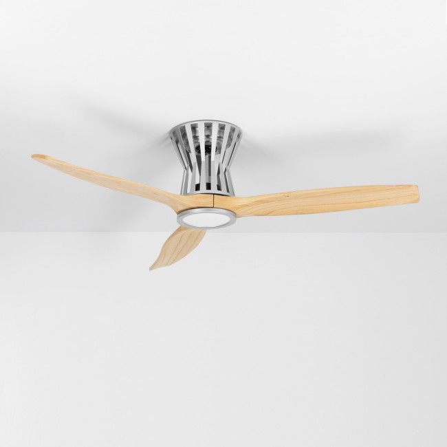 Ventilador de Techo Ladja Plata/Madera Clara con Luz LED 18W Mando Distancia 3 Aspas Ø132 cm Motor DC 30W, real Ventilador de Techo Ladja Plata/Madera Clara con Luz LED 18W Mando Distancia 3 Aspas Ø132 cm Motor DC 30W, real