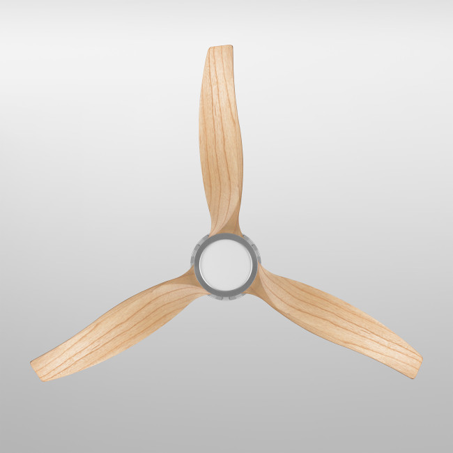 Ventilador de Techo Ladja Plata/Madera Clara con Luz LED 18W Mando Distancia 3 Aspas Ø132 cm Motor DC 30W, superior Ventilador de Techo Ladja Plata/Madera Clara con Luz LED 18W Mando Distancia 3 Aspas Ø132 cm Motor DC 30W, superior