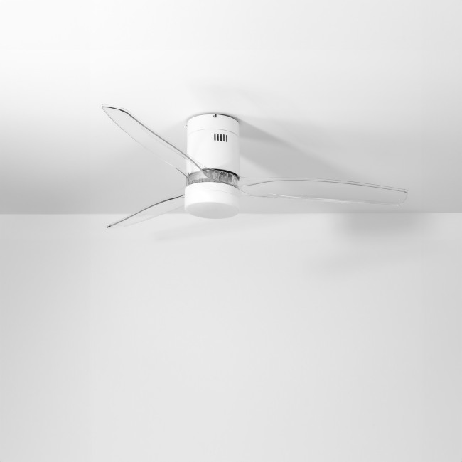 Ventilador de Techo Kent Blanco/Transparente con Luz LED 20W Mando a Distancia 3 Aspas Ø132 cm Motor DC 40W, real Ventilador de Techo Kent Blanco/Transparente con Luz LED 20W Mando a Distancia 3 Aspas Ø132 cm Motor DC 40W, real