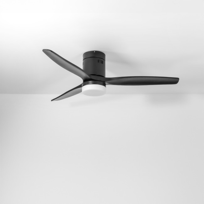 Ventilador de Techo Kent Negro/Negro con Luz LED 20W Mando a Distancia 3 Aspas Ø132 cm Motor DC 40W, real Ventilador de Techo Kent Negro/Negro con Luz LED 20W Mando a Distancia 3 Aspas Ø132 cm Motor DC 40W, real