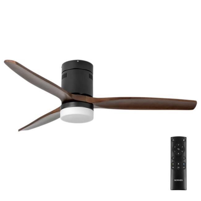 Ventilador de Techo Kent Negro/Madera Oscura con Luz LED 20W Mando a Distancia 3 Aspas Ø132 cm Motor DC 40W Ventilador de Techo Kent Negro/Madera Oscura con Luz LED 20W Mando a Distancia 3 Aspas Ø132 cm Motor DC 40W