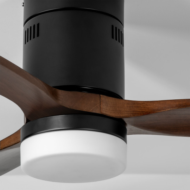 Ventilador de Techo Kent Negro/Madera Oscura con Luz LED 20W Mando a Distancia 3 Aspas Ø132 cm Motor DC 40W, detalle Ventilador de Techo Kent Negro/Madera Oscura con Luz LED 20W Mando a Distancia 3 Aspas Ø132 cm Motor DC 40W, detalle