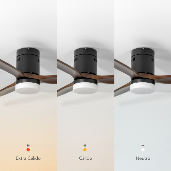 Ventilador de Techo Kent Negro/Madera Oscura con Luz LED 20W Mando a Distancia 3 Aspas Ø132 cm Motor DC 40W, temperatura Ventilador de Techo Kent Negro/Madera Oscura con Luz LED 20W Mando a Distancia 3 Aspas Ø132 cm Motor DC 40W, temperatura