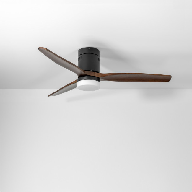 Ventilador de Techo Kent Negro/Madera Oscura con Luz LED 20W Mando a Distancia 3 Aspas Ø132 cm Motor DC 40W, real Ventilador de Techo Kent Negro/Madera Oscura con Luz LED 20W Mando a Distancia 3 Aspas Ø132 cm Motor DC 40W, real