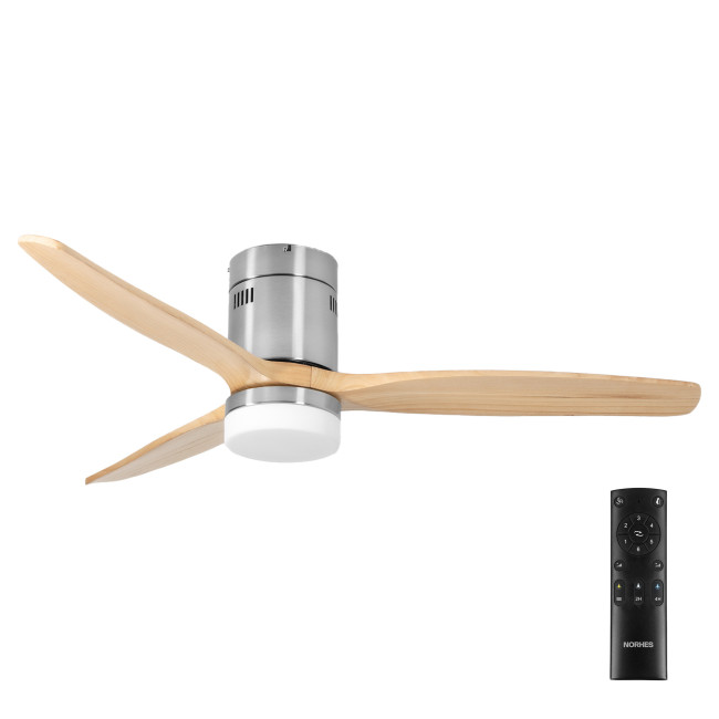 Ventilador de Techo Kent Níquel/Madera Clara con Luz LED 20W Mando a Distancia 3 Aspas Ø132 cm Motor DC 40W Ventilador de Techo Kent Níquel/Madera Clara con Luz LED 20W Mando a Distancia 3 Aspas Ø132 cm Motor DC 40W
