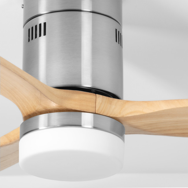 Ventilador de Techo Kent Níquel/Madera Clara con Luz LED 20W Mando a Distancia 3 Aspas Ø132 cm Motor DC 40W, detalle Ventilador de Techo Kent Níquel/Madera Clara con Luz LED 20W Mando a Distancia 3 Aspas Ø132 cm Motor DC 40W, detalle