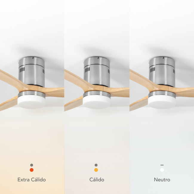Ventilador de Techo Kent Níquel/Madera Clara con Luz LED 20W Mando a Distancia 3 Aspas Ø132 cm Motor DC 40W, temperatura Ventilador de Techo Kent Níquel/Madera Clara con Luz LED 20W Mando a Distancia 3 Aspas Ø132 cm Motor DC 40W, temperatura