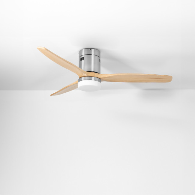 Ventilador de Techo Kent Níquel/Madera Clara con Luz LED 20W Mando a Distancia 3 Aspas Ø132 cm Motor DC 40W, real Ventilador de Techo Kent Níquel/Madera Clara con Luz LED 20W Mando a Distancia 3 Aspas Ø132 cm Motor DC 40W, real