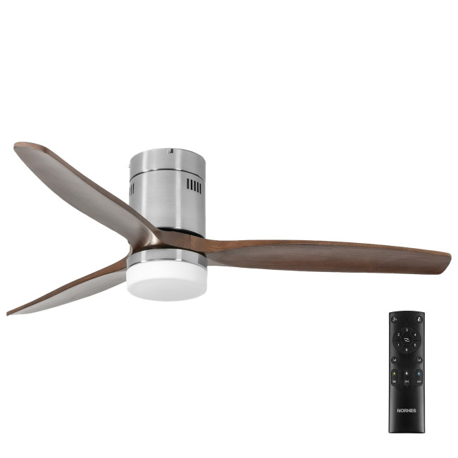 Ventilador de Techo Kent Níquel/Madera Oscura con Luz LED 20W Mando a Distancia 3 Aspas Ø132 cm Motor DC 40W Ventilador de Techo Kent Níquel/Madera Oscura con Luz LED 20W Mando a Distancia 3 Aspas Ø132 cm Motor DC 40W