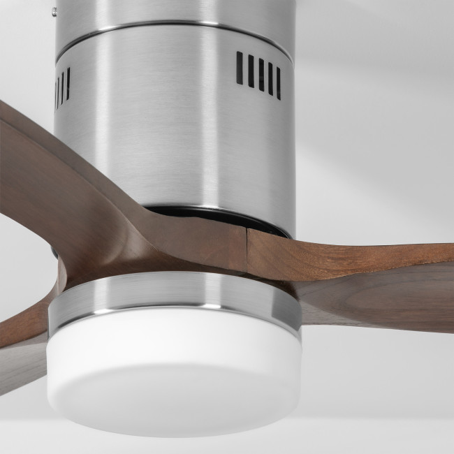 Ventilador de Techo Kent Níquel/Madera Oscura con Luz LED 20W Mando a Distancia 3 Aspas Ø132 cm Motor DC 40W, detalle Ventilador de Techo Kent Níquel/Madera Oscura con Luz LED 20W Mando a Distancia 3 Aspas Ø132 cm Motor DC 40W, detalle