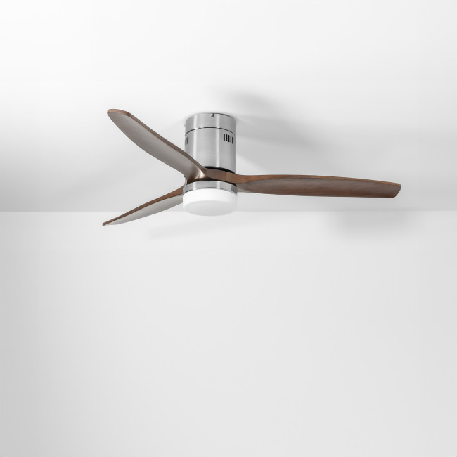 Ventilador de Techo Kent Níquel/Madera Oscura con Luz LED 20W Mando a Distancia 3 Aspas Ø132 cm Motor DC 40W, real Ventilador de Techo Kent Níquel/Madera Oscura con Luz LED 20W Mando a Distancia 3 Aspas Ø132 cm Motor DC 40W, real