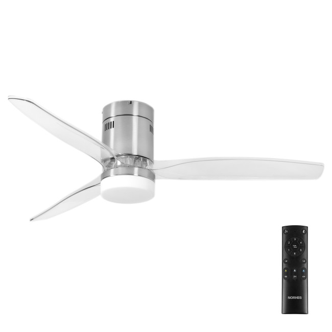Ventilador de Techo Kent Níquel/Transparente con Luz LED 20W Mando a Distancia 3 Aspas Ø132 cm Motor DC 40W Ventilador de Techo Kent Níquel/Transparente con Luz LED 20W Mando a Distancia 3 Aspas Ø132 cm Motor DC 40W