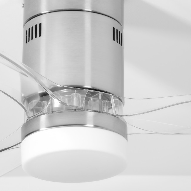 Ventilador de Techo Kent Níquel/Transparente con Luz LED 20W Mando a Distancia 3 Aspas Ø132 cm Motor DC 40W, detalle Ventilador de Techo Kent Níquel/Transparente con Luz LED 20W Mando a Distancia 3 Aspas Ø132 cm Motor DC 40W, detalle