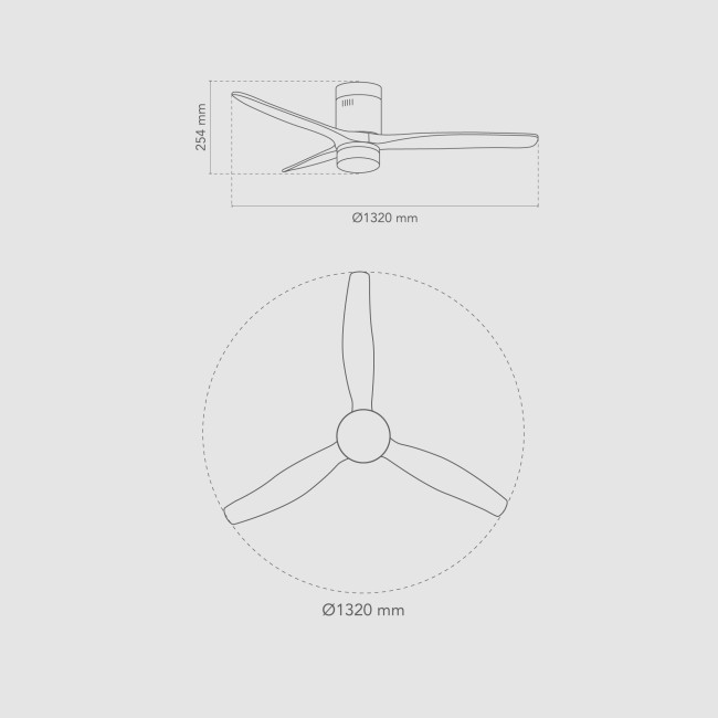 Ventilador de Techo Kent Níquel/Transparente con Luz LED 20W Mando a Distancia 3 Aspas Ø132 cm Motor DC 40W, medidas Ventilador de Techo Kent Níquel/Transparente con Luz LED 20W Mando a Distancia 3 Aspas Ø132 cm Motor DC 40W, medidas