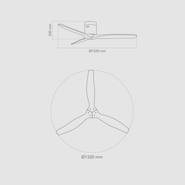 Ventilador de Techo Kent Blanco/Blanco sin Luz Mando a Distancia 3 Aspas Ø132 cm Motor DC 40W, medidas Ventilador de Techo Kent Blanco/Blanco sin Luz Mando a Distancia 3 Aspas Ø132 cm Motor DC 40W, medidas